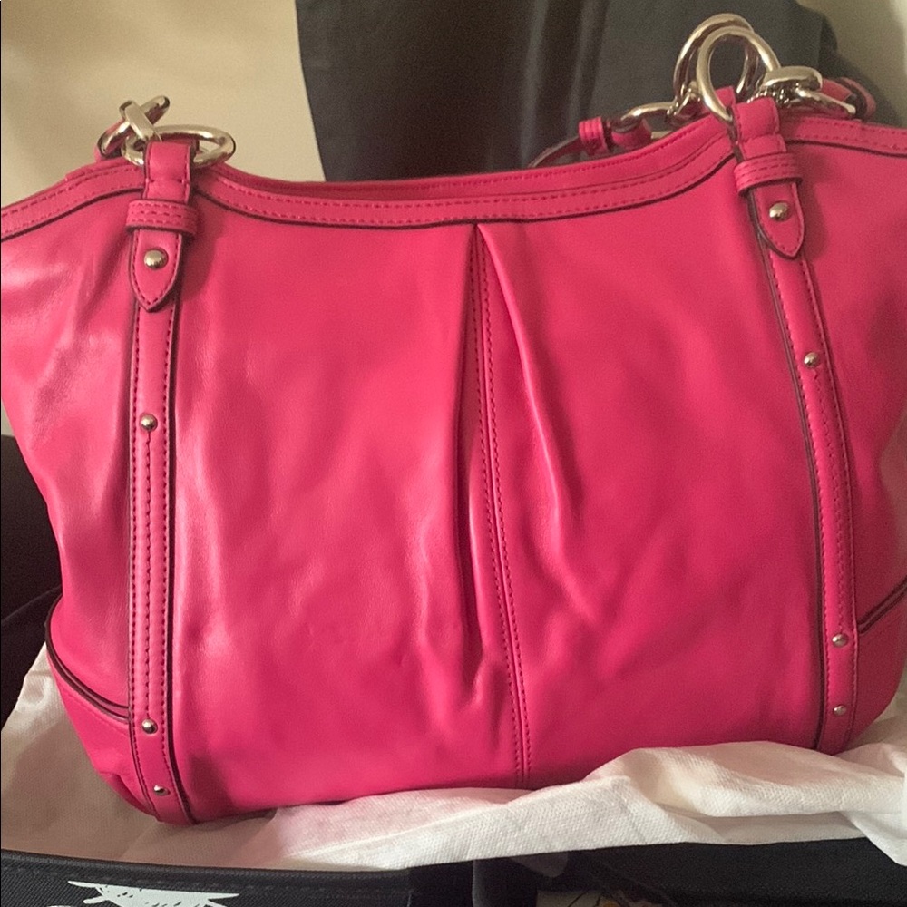 Coach pink satchel with silver hardware